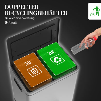 Prullenbak – Afvalbak – Pedaalemmer – Afvalemmer – Vuilnisbak – RVS 2x20 Liter – Voetpedaal Bedienbaar – Fingerprint Resistant