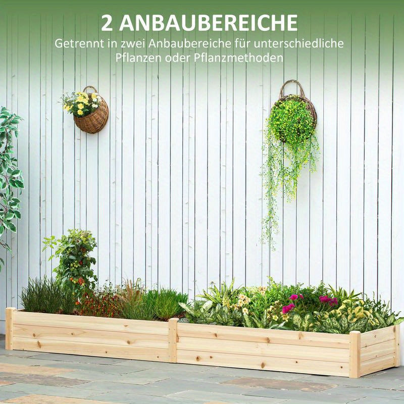 Extra Long 244cm (96") Solid Wood Raised Garden Bed - Large Rectangular Planter Box with 2 Planting Sections, Weatherproof Outdoor Flower & Vegetable Garden Bed for Patio, Balcony, or Yard - Sturdy Construction, Ideal for Veg