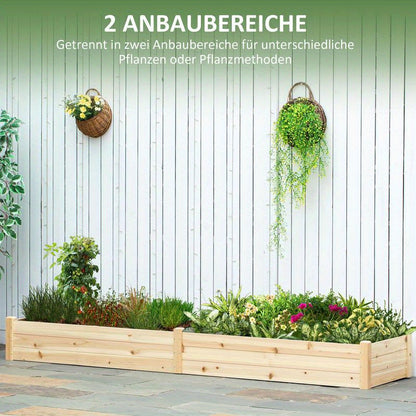 Extra Long 244cm (96") Solid Wood Raised Garden Bed - Large Rectangular Planter Box with 2 Planting Sections, Weatherproof Outdoor Flower & Vegetable Garden Bed for Patio, Balcony, or Yard - Sturdy Construction, Ideal for Veg