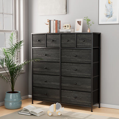 Sideboard – Dressoir – Ladekast – Commode – Opbergkast – Zwart – 12 Stoffen Laden – Stevig Hout en Metaal