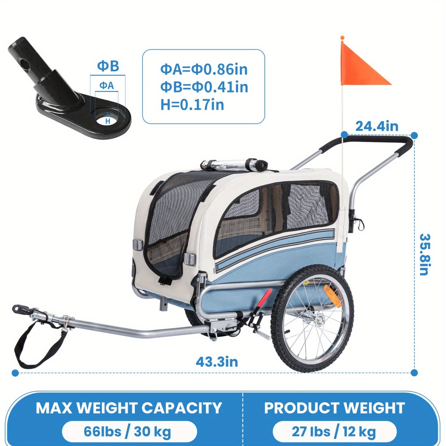 Hondenfietskar – Hondenkar – Fietskar – Hondenbuggy – Huisdierenwagen – 2-in-1 Opvouwbaar – Draagvermogen 30 kg