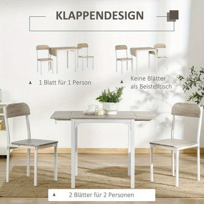 2-Teilige Sitzgruppe, Klappbarer Esstisch Mit 2 Stühlen, Klapptisch, 110 Cm X 70 Cm X 75 Cm, Weiß + Natur, Moderne Küchenmöbel, Schneller Aufbau, Platzsparend, Esstisch Im Landhausstil Geeignet Für Wohnzimmer, Esszimmer,