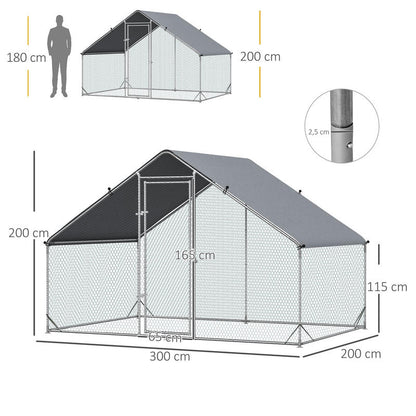 Large Heavy-Duty Metal Chicken Coop & Poultry House with Shade Roof, Free-Range Enclosure, Lockable Doors & Ventilation Mesh Walls - Outdoor Barn for 4-6 Chickens, Ducks, Rabbits (3x2x2m) - Easy Assembly, -Proof Design