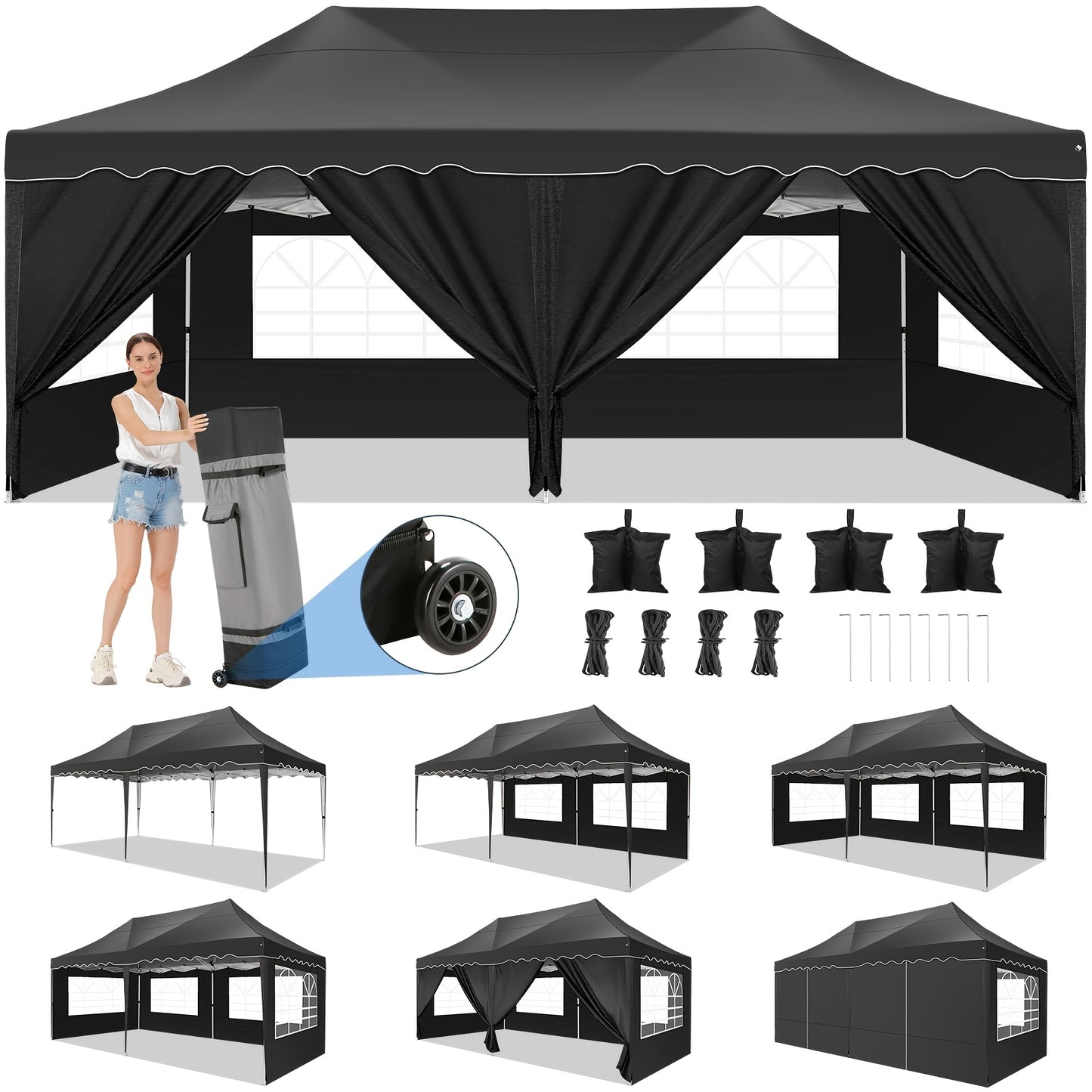 Partytent – Paviljoen – Tuintent – Feesttent – Pop-up Tent – 3x6 Meter – Waterdicht Met 6 Zijwanden – Draagtas Met Wieltjes