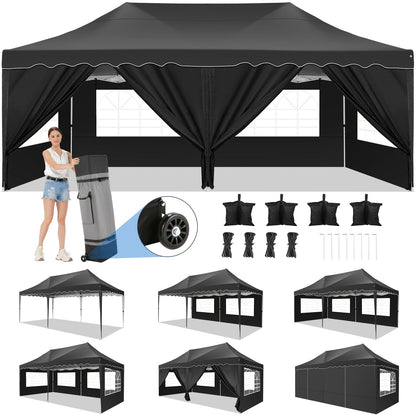 Pop-up Tent – Partytent – Marktentent – Buiten Tent – Vouwtent – Grijs – 3x6 Meter – 6 Zijwanden – UV50+ Bescherming – Wieltas & Zandzakken