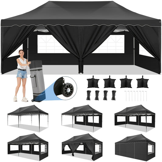 Feesttent – Partytent – Paviljoen – Tuintent – Opvouwbare Tent – 3x6 Meter – 6 Afneembare Zijwanden – Zilveren Coating – Draagtas Met Wieltjes – Inclusief Zandzakken
