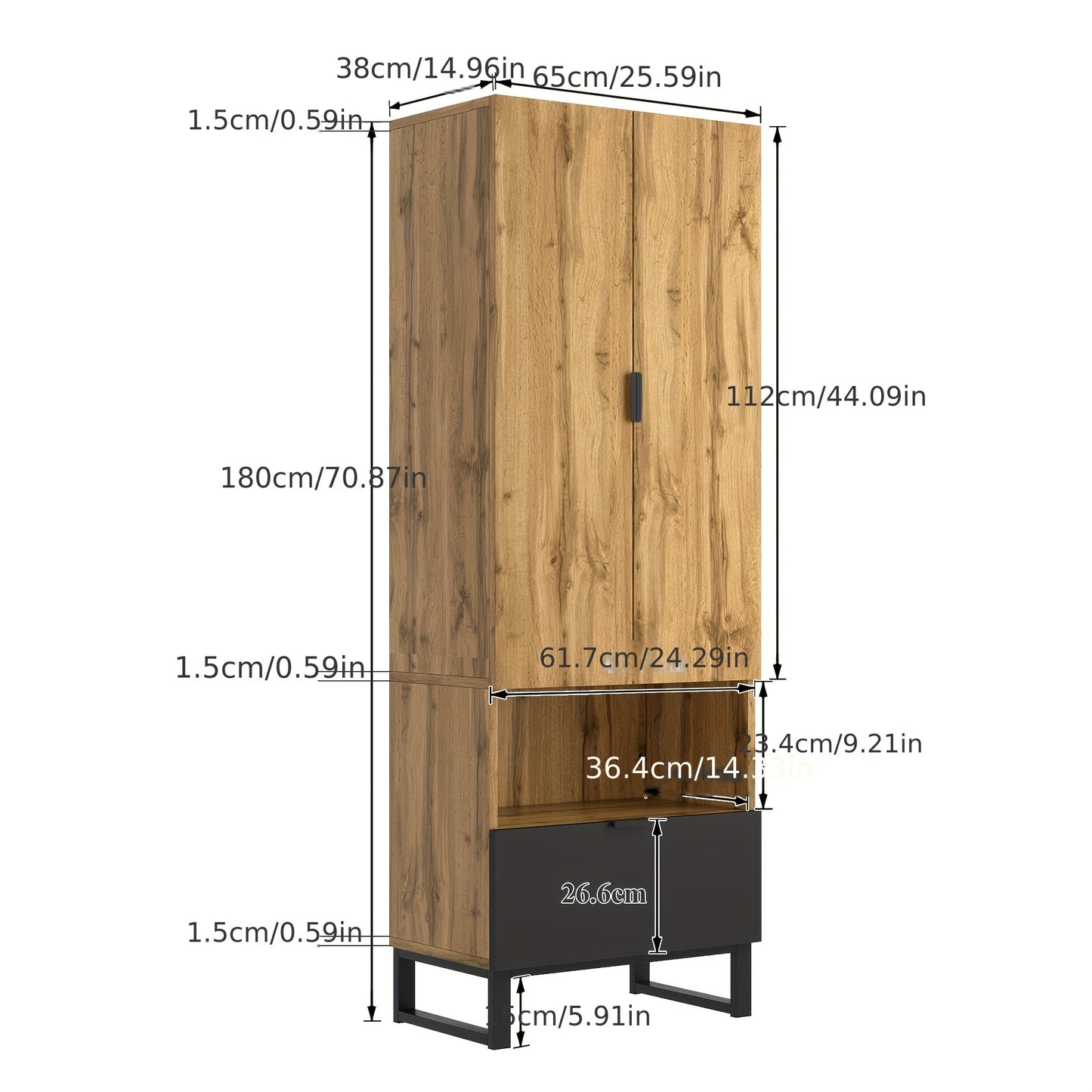 Kledingkast – Houten Kast – Vrijstaande Opbergkast – Schoenenkast – Garderobekast – Compact Design – Massief Hout Met Schoenenbank En Kussens