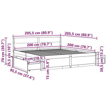 Bedframe – Houten Bed – Massief Houten Bed – Tweepersoonsbed – Platformbed – 200x200 cm – Massief Grenenhout – Met Opberglades