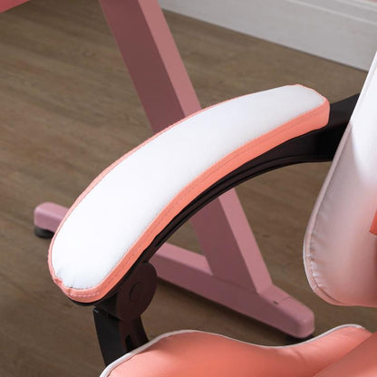 Gamingstoel – Gamestoel – Gaming Chair – Bureaustoel – Game Stoel – Ergonomisch – Verstelbare Hoofdsteun – 360° Draaibaar – Roze/Wit – Stevige Constructie – Comfortabel Gevuld