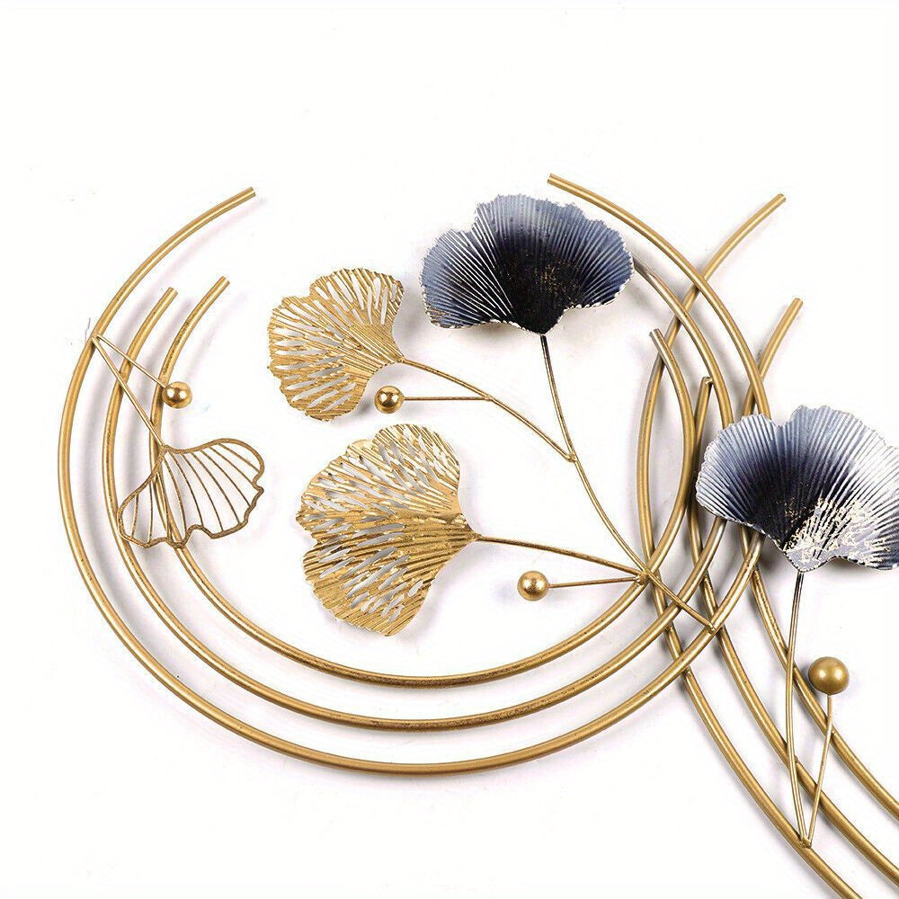 Ginkgo Biloba Wanddecoratie – Wandkunst – Muurdecoratie – Metaal Kunstwerk – Bladdecoratie – Gouden Kleur – Duurzaam Metaal – Groot en Klein Set