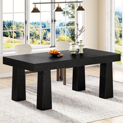 Modern Industrieel Eettafel – Keukentafel – Eettafel Rechthoekig – Tafel Met Poten – Grote Eettafel – 63 Inch – Stabiele Constructie Van Hout – Zwart Met Natuurlijke Houtnerf
