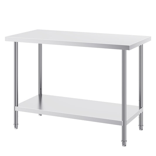 Professionele RVS Werktafel – Werkbank – Keukentafel – Werkbank RVS – RVS Werktafel Horeca – 122x61x86 cm – Verstelbare Legplanken – Roestvrij Staal SUS201