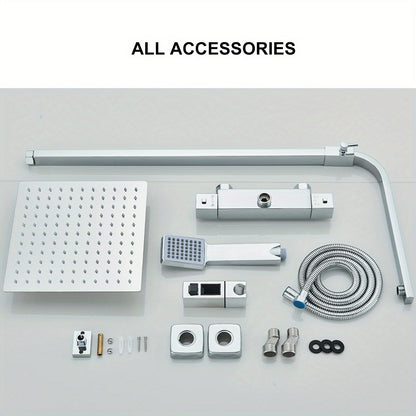 Regendouche Set – Douchekop – Handdouche – Douchekraan – Douchekraan Met Dubbele Hendel – Roestvrij Staal – Ultradunne Regendouche – Moderne Wandmontage
