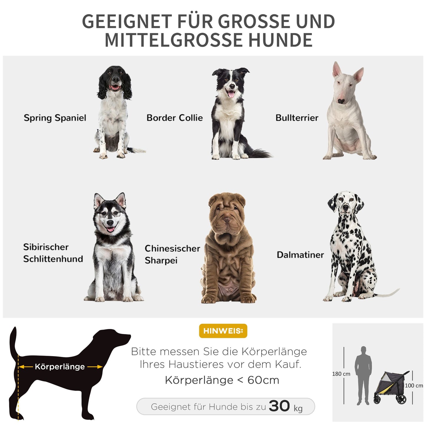 Hondenwagen – Opvouwbare Hondenbuggy – Hondenkar – Dierenwagen – Huisdierwagen – Tot 30 kg Draagvermogen – One-Click Inklapsysteem – Veiligheidsharnassen – Opbergvakken – Donkergrijs
