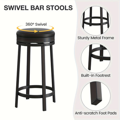 Barstoel – Barkruk – Barstoel Kruk – Barstoel Met Rugleuning – Barkruk Set – 4 Stuks – 360° Draaibaar – Verstelbare Voetensteun – Zithoogte 60,96 cm – Zwart PU-leer – Metalen Frame