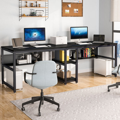 Dubbel Persoons Bureau – Kantoorwerkplek – Duo Bureau – Thuiswerkplek – Study Desk – Zwart – 200 cm Breed – Met Boekenplank