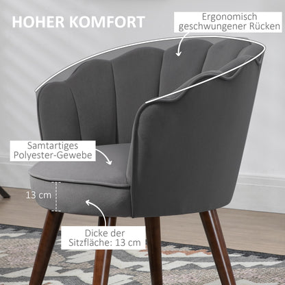 Lounge Stoel – Fauteuil – Relaxstoel – Leunstoel – Leesstoel – Donkergrijs – Fluweelachtig Stof – Schelpvorm Met Houten Poten