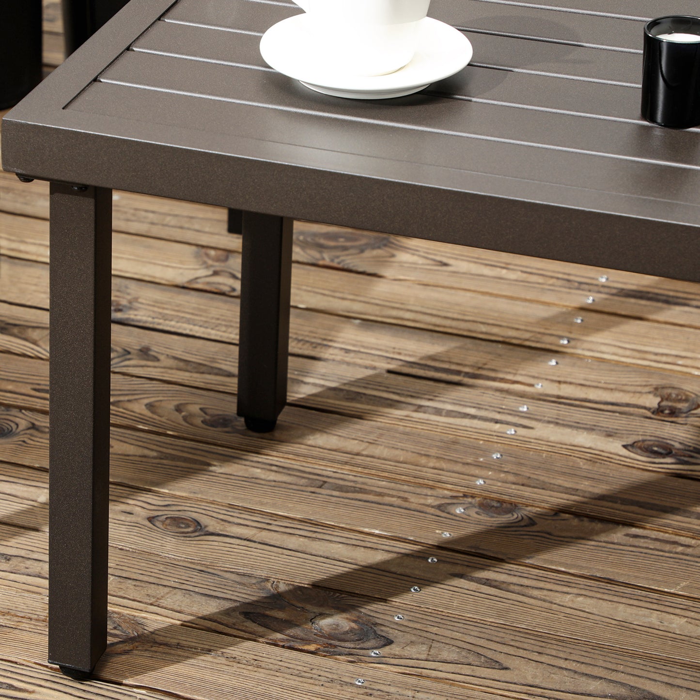 Tuintafel – Bijzettafel – Eettafel – Salontafel – Balkontafel – Met Verstelbare Poten – Metaal Bruin 91x51x46 cm