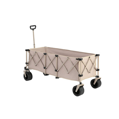 Tuinwagen – Bolderkar – Tuintrolley – Kruiwagen – Transportkar – Opvouwbaar – All-terrain Wielen – 99,79 KG Draagvermogen – Beige Stof – Bekerhouder