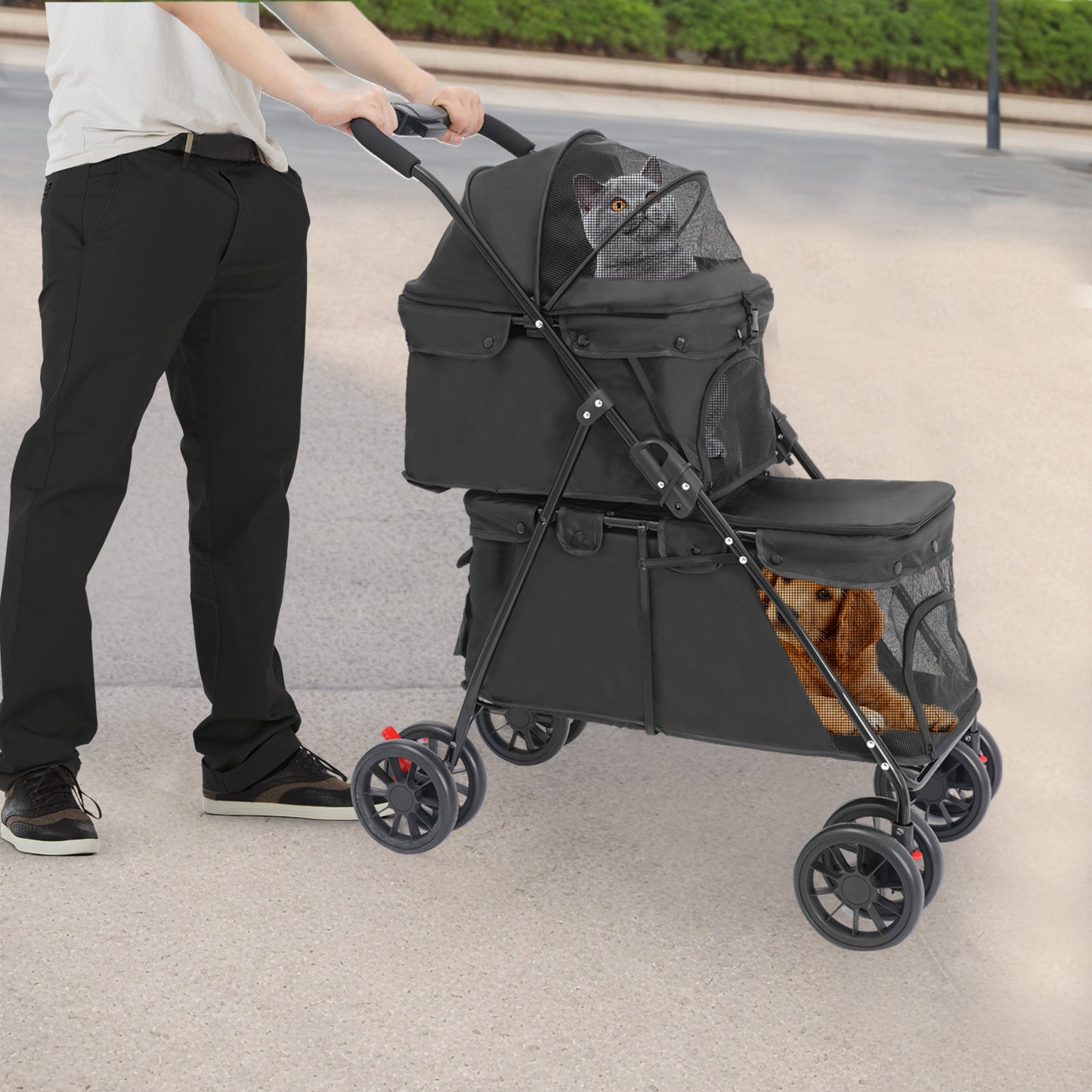 2-layer Pet Trolley | Black, Multi-functional, Thoughtful Design, Suitable Load Bearing, Safe and Comfortable, Made of Alloy Steel and Polyester, Brand: NaMaSyo