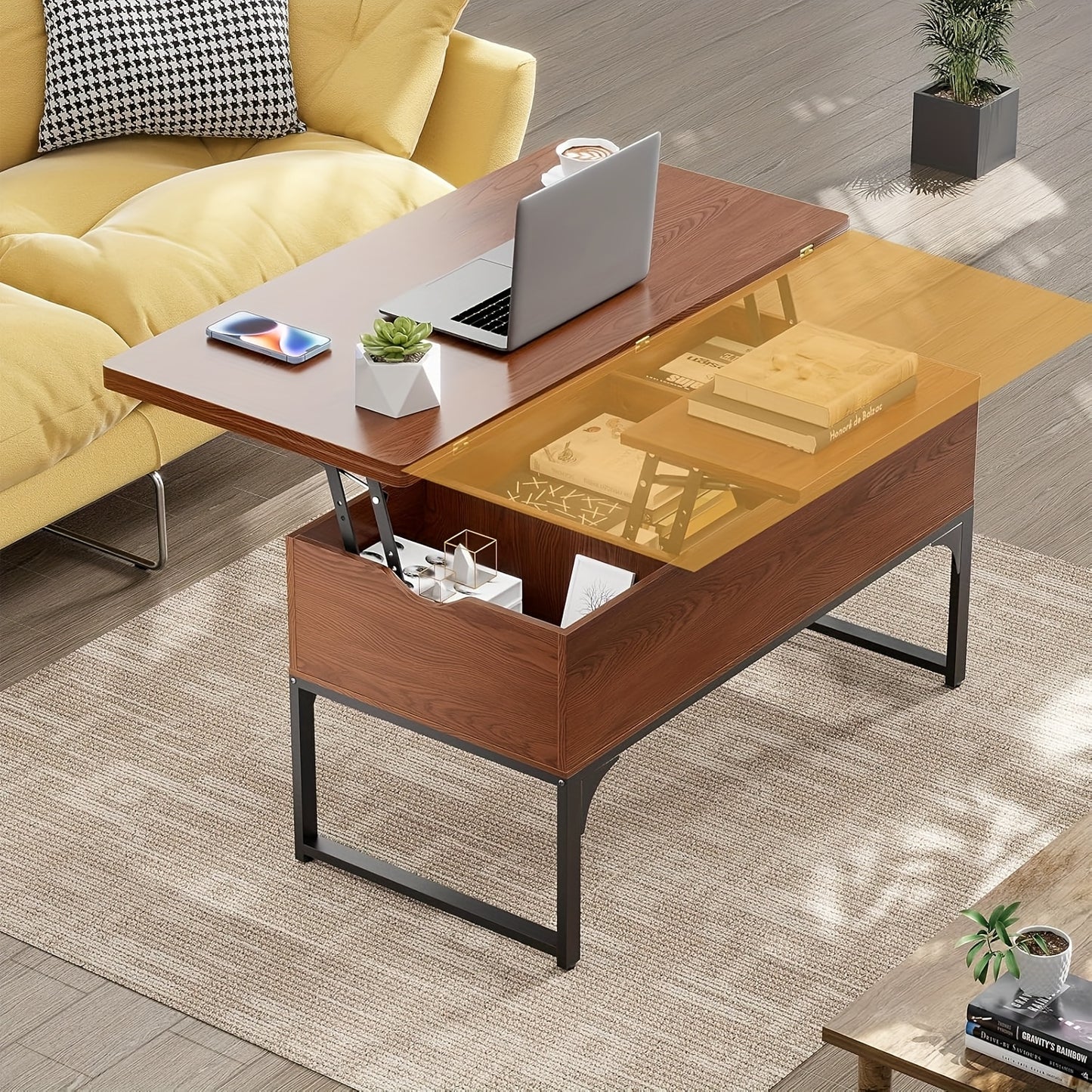 Salontafel – Woonkamertafel – Koffietafel – Verstelbare Tafel – Multifunctionele Tafel – Verstelbare Hoogte – Verborgen Opbergruimte – Kastanjebruin