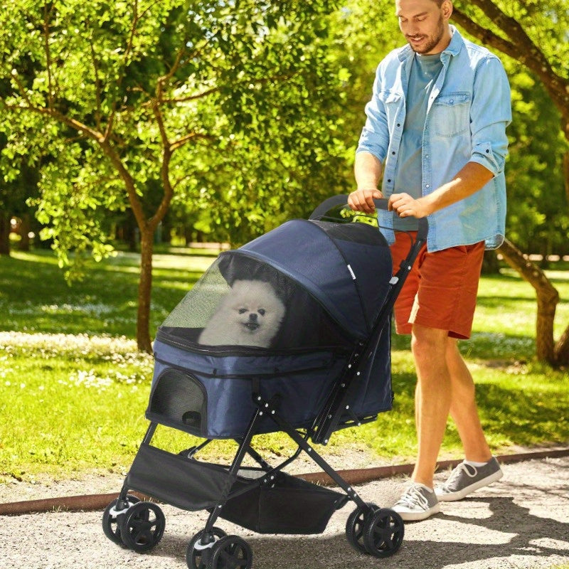 Dierenwagen – Draagwagen – Huisdierwagen – Hondenwagen – Kattenwagen – Lichtgewicht & Inklapbaar – Oxford Blauw 76,5x52x95 cm