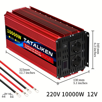 Spanningsomvormer – Omvormer – Inverter – Stroomomzetter – Converter – 12V Naar 220V – 10000W Piekvermogen – 4000W Continu Vermogen – Draagbaar & Duurzaam – Europese Standaard Stopcontact