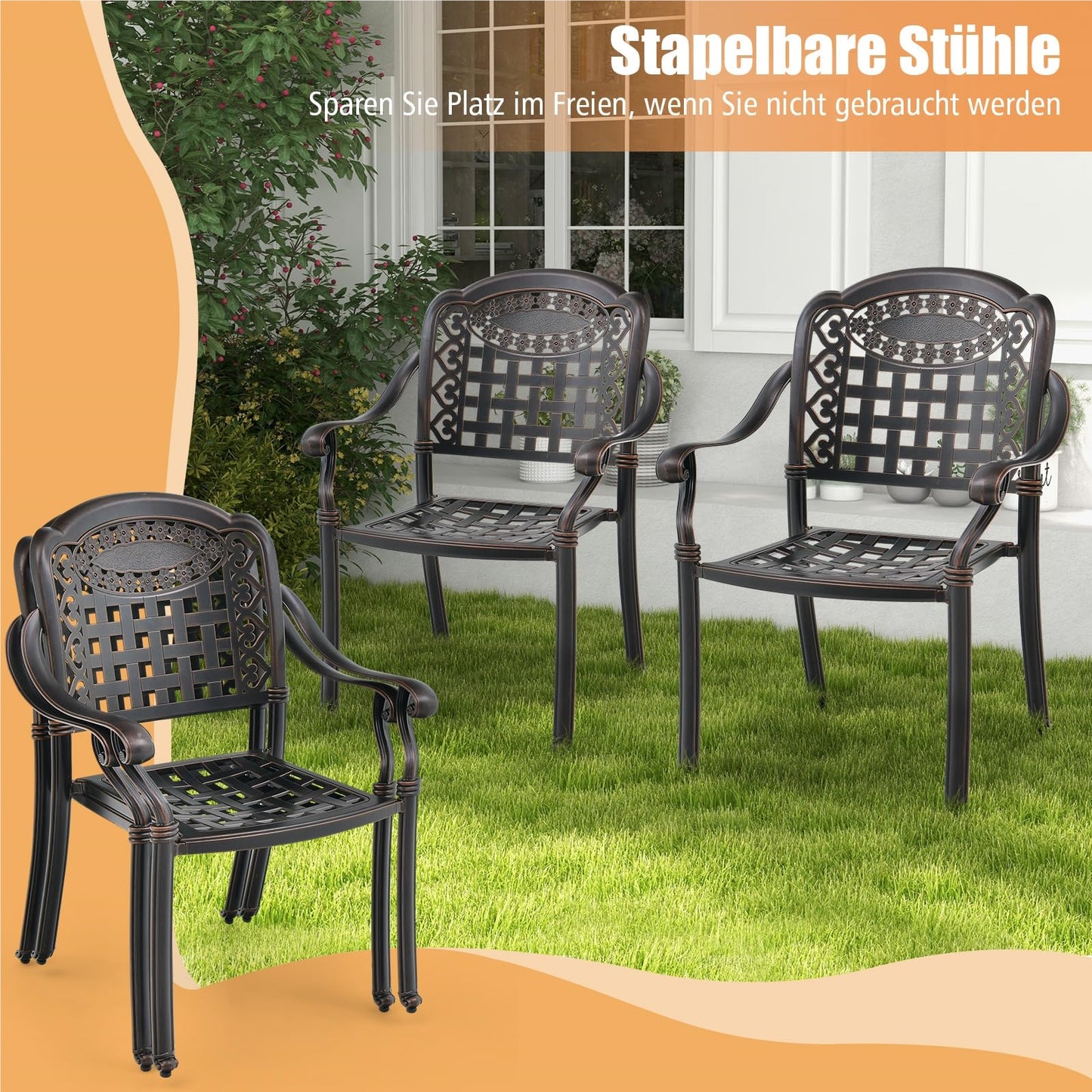 Aluminium Tuinstoelen Set – Tuinstoel Met Armleuning – Stapelbare Tuinstoelen – Balkon Stoelen – Patio Stoelen – Weerbestendig Aluminium – Stapelbaar & Ruimtebesparend