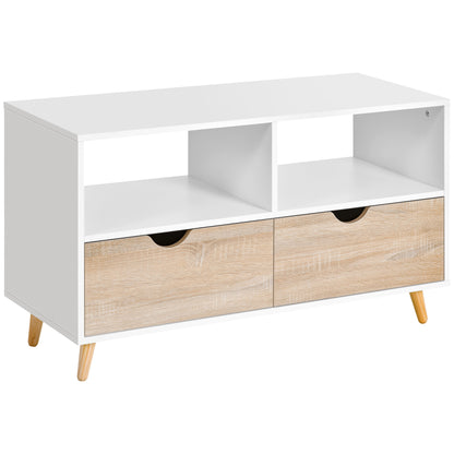 TV-meubel – TV-kast – Lowboard – Woonkamermeubel – Entertainmentmeubel – Scandinavisch design – 2 Lades – Licht Eiken Wit