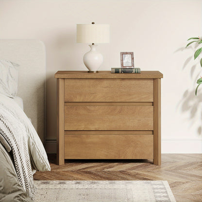 Rustieke Nachtkast – Bedside Table – Nachtkastje – Opbergkastje – Slaapkamerkast – 3 Lades – Duurzaam Geëngineerd Hout – Compact Ontwerp 68,5 cm