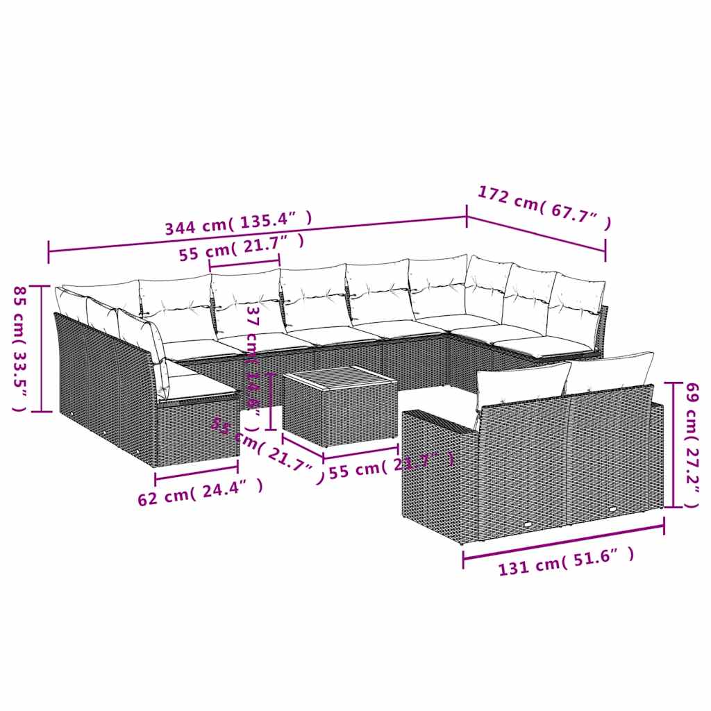 Loungeset – Tuinmeubelset – Tuinset – Loungestoelen – Tuinbank – Weerbestendig PE-Rattan – Inclusief Opbergruimte En Wasbare Kussens