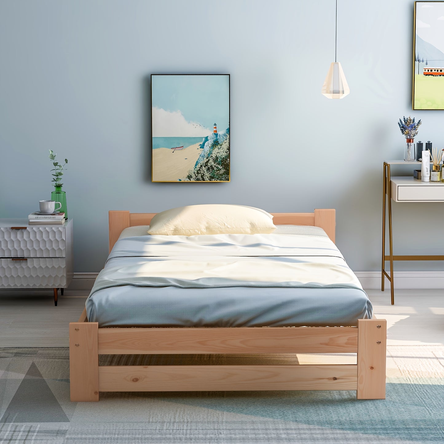 Eenpersoonsbed – Single Bed – Slaapbank – Logeerbed – Kinderbed – Bamboe Materiaal – Inclusief Hoofdeinde en Lattenbodem – Natuurlijke Houtkleur