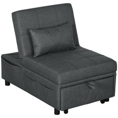 3-in-1 Stoel – Slaapstoel – Fauteuil – Chaise Longue – Grijs – Verstelbare Rugleuning – Handige Zijvakjes
