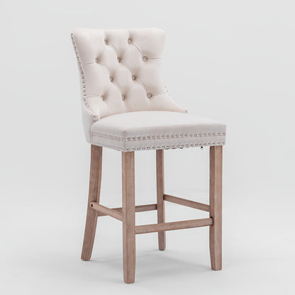 Barkrukken – Barstoelen – Barstoelenset – Keukenstoelen – Barstoelen Met Rugleuning – Set Van 2 Beige Velvet – Button-Tufted – Stevig Metalen Frame – Chrome Nagelrand – Comfortabel En Duurzaam