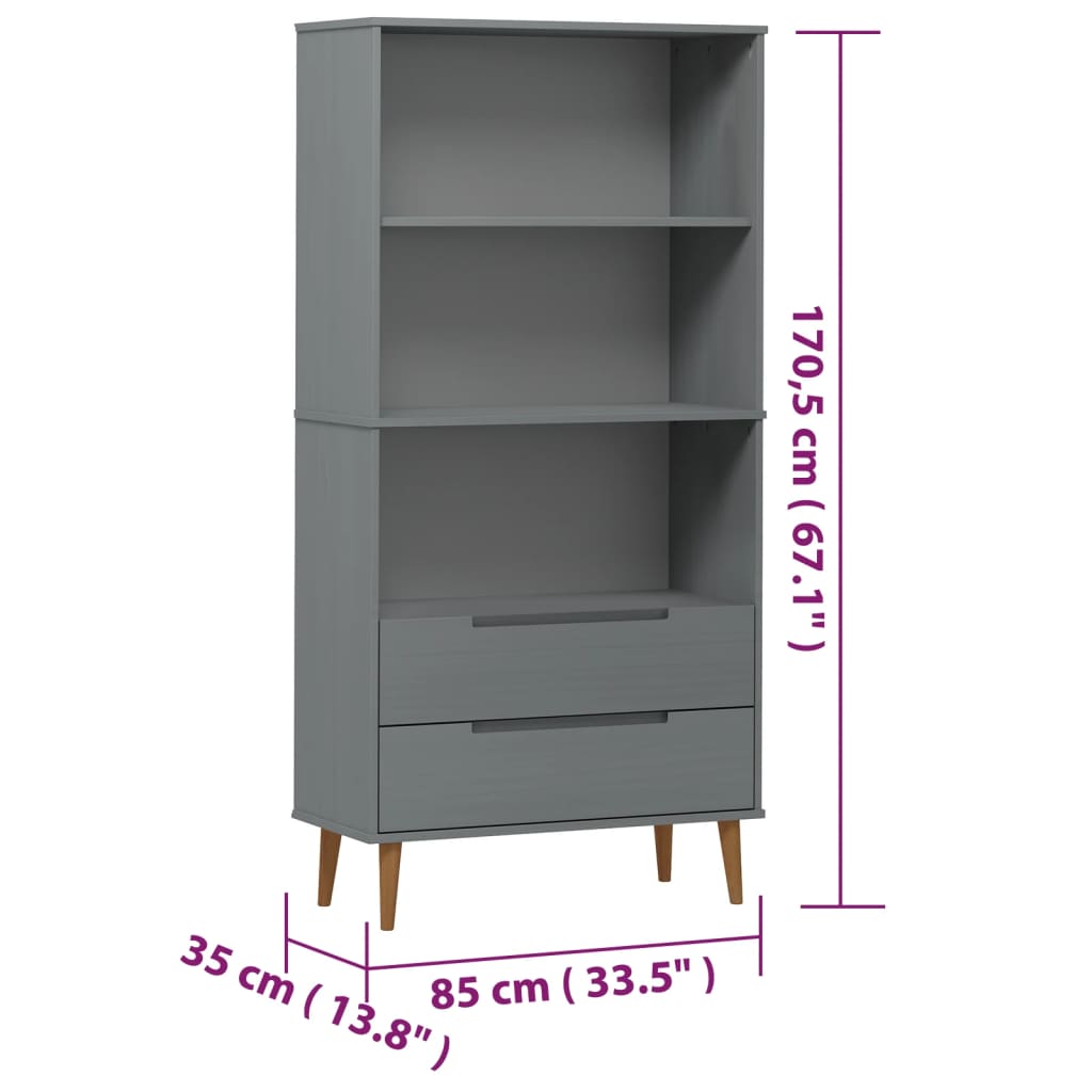 Boekenkast – Boekenrek – Opbergkast – Kantoor Kast – Wandkast – Massief Grenenhout – 85x35x170,5 cm – Scandinavisch Design