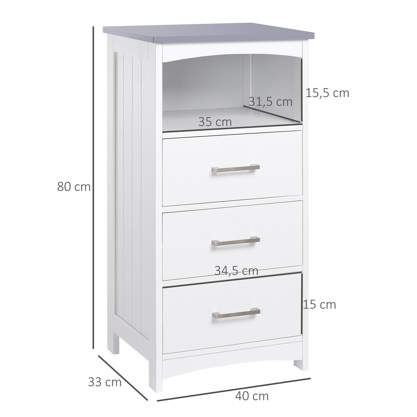 Badkamerkast – Opbergkast – Kolomkast – Wastafelonderkast – Spiegelkast – Compact 40x33x80 cm – MDF Spaanplaat Hoogwaardig