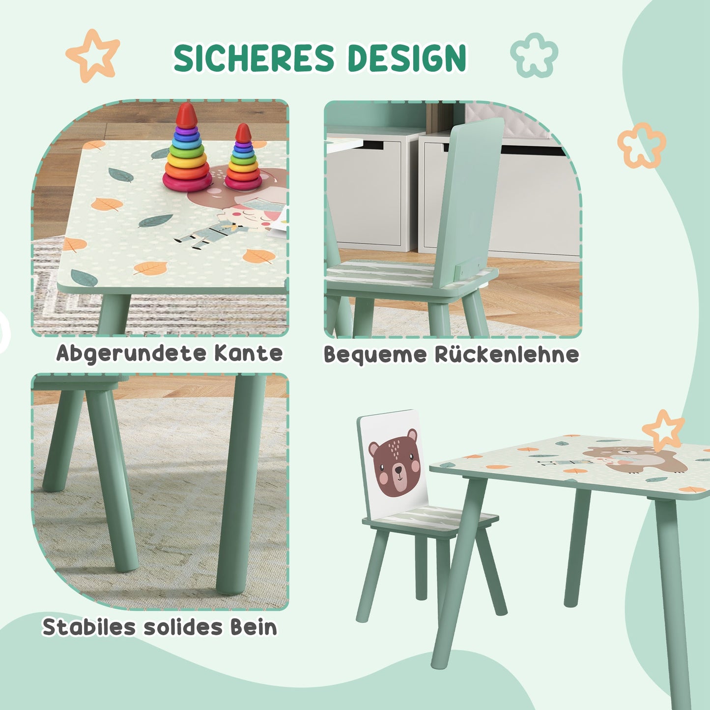 Speelset kinderstoelen met tafel – kindertafel set – kindermeubel – kinderstoeltje – kids meubel – Groen – duurzaam kunststof – veilig afgeronde hoeken