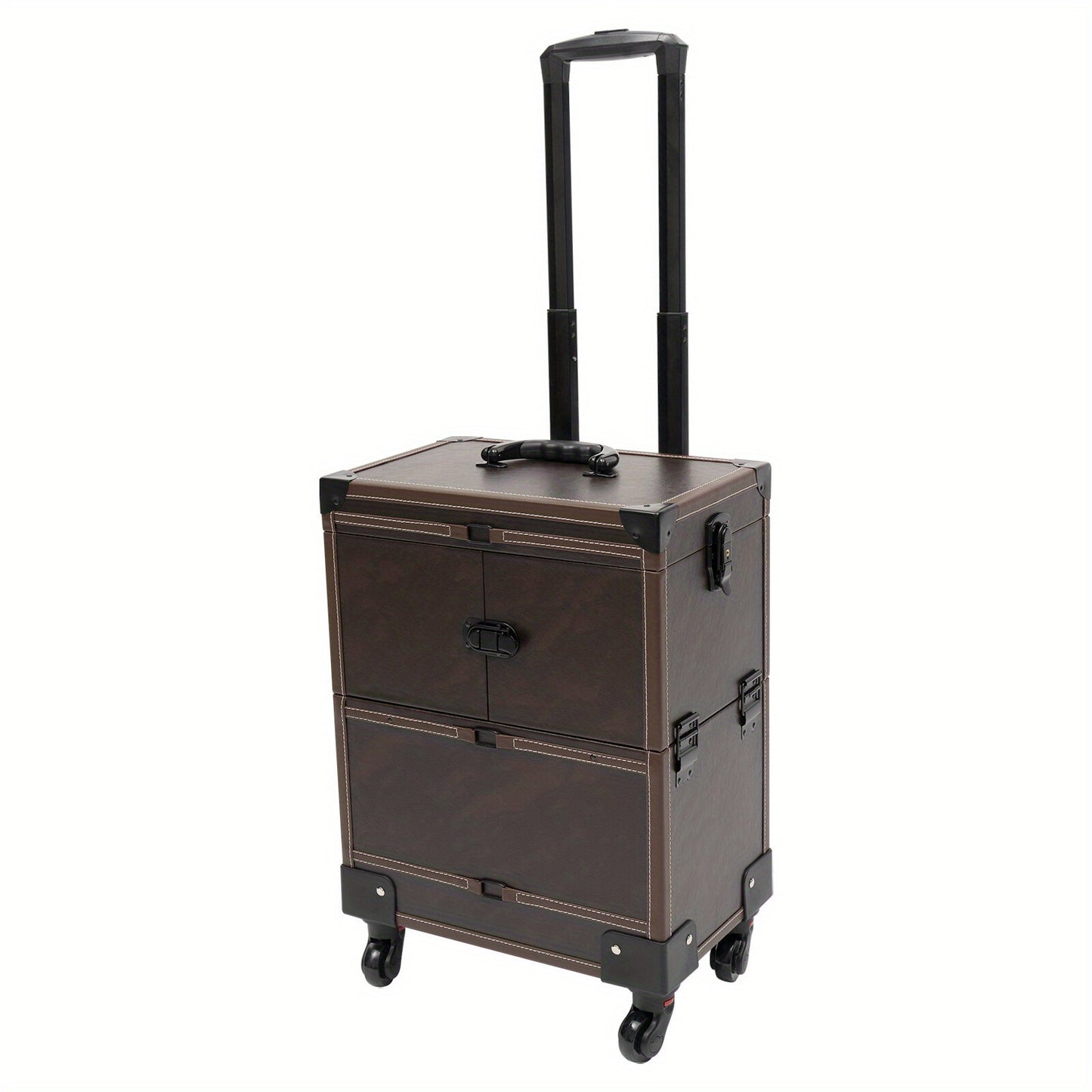 Make-up trolley – Make-up koffer – Beauty trolley – Rolling case – Cosmetica organizer – Koffiebruin – Duurzaam PU materiaal – 6 uitschuifbare trays