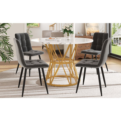 Eettafelset – Eettafel En Stoelen – Eethoek – Keukentafel – Dinerset – Uitschuifbare Tafel 120-160 cm – Donkergrijze Fluwelen Stoelen