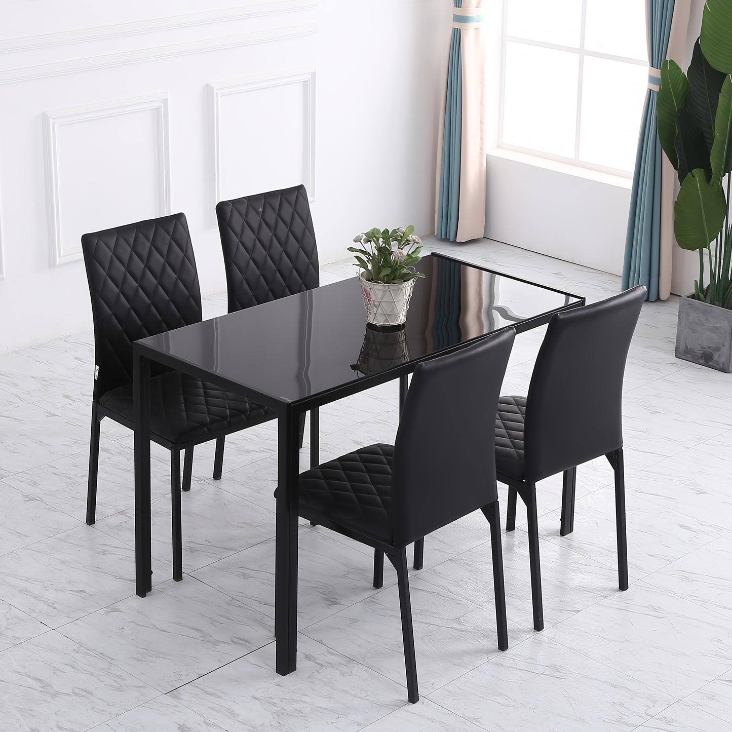Eetkamerstoelen – Stoelen – Dining Stoelen – Taf stoelen – Zwarte Stoelen – Set van 4 – Gevoerde Zitting – Stalen Poten 41x50x91 cm