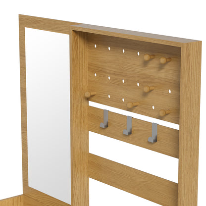 Kapstok – Wandkapstok – Garderobekast – Halmeubel – Schoenenrek – Compact Design – Verstelbare Haken – Spiegel – Warme Houtlook – 105x38x180 cm
