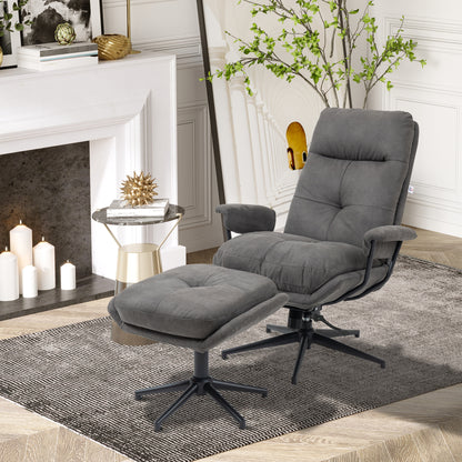 Relaxfauteuil – Relaxstoel – Fauteuil Met Voetenbank – TV-stoel – Draaifauteuil – Donkergrijs – Verstelbare Rugleuning Tot 130° – 360° Draaibaar