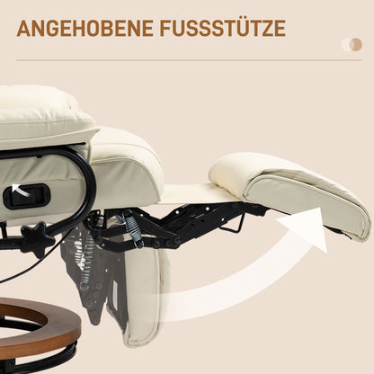Relaxfauteuil – Relaxstoel – Leunstoel – Loungefauteuil – Draaifauteuil – Verstelbare Rugleuning – Kunstleren Bekleding – Stevig Stalen Frame – Creamwit