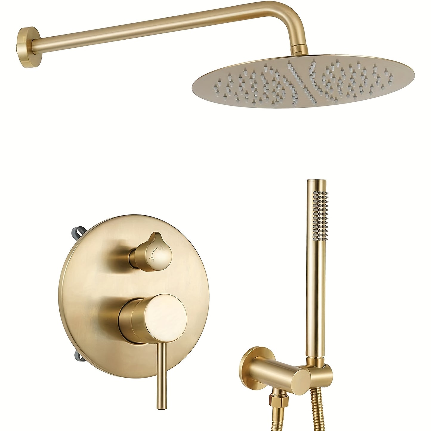 Inbouw Douchesysteem – Regendouche – Handdouche – Douchekraan – Douchset – Geborsteld Gouden Afwerking – 30,48 cm Ronde Regendouche – Dual-Function Bediening
