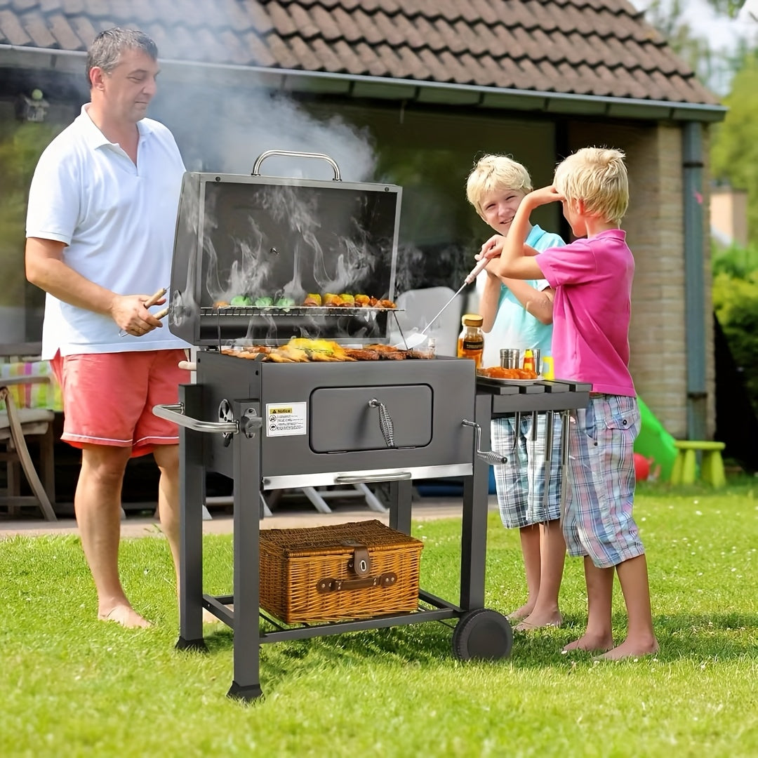Houtskoolbarbecue – Barbecue – Houtskoolbarbecue – Smoker – Grill – Ruim Grilloppervlak 124x56x140 cm – Ingebouwde Thermometer en Verstelbare Ventilatie