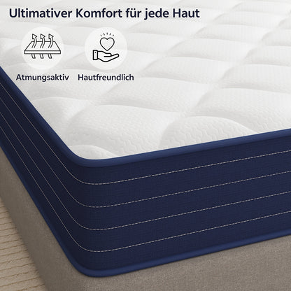 Hybride Matras – Pocketveren Matras – Binnenvering Matras – Schuimmatras – Medium Stevig Matras – 140x200x20 cm – Ademend Ontwerp – Schokabsorptie Technologie