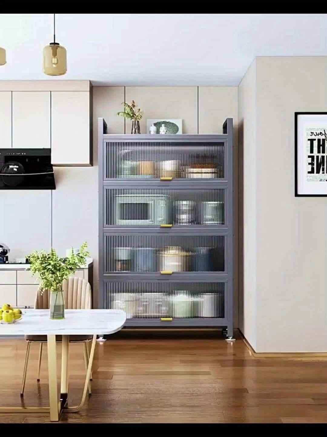 Keukenkast Organizer – Keukenkast Rek – Voorraadkast – Opbergrek – Keukenplanken – 5-laags Heavy-Duty Carbon Staal – Verstelbare Schuifladen Grijs