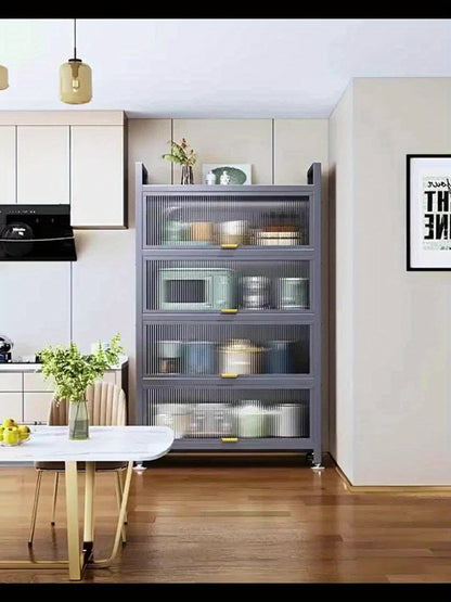 Keukenkast Organizer – Keukenkast Rek – Voorraadkast – Opbergrek – Keukenplanken – 5-laags Heavy-Duty Carbon Staal – Verstelbare Schuifladen Grijs