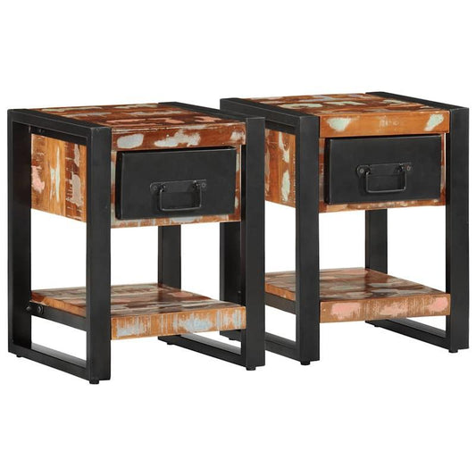Nachtkastje – Bijzettafel – Bedkast – Opbergkast – Wandkast – Set van 2 – Massief Mangohout – Multicolor Ruw Design
