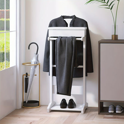 Kledingrek – Kledingstandaard – Jasrek – Garderoberek – Staande Kapstok – Wit Houten Design – Met Opbergruimte en Schoenenrek – Compact en Duurzaam